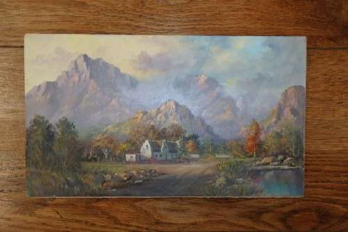 AN EXQUISITELY PAINTED ORIGINAL K.J FOURE OIL ON BOARD LANDSCAPE PAINTING OF A ''DUTCH COTTAGE''