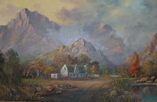 AN EXQUISITELY PAINTED ORIGINAL K.J FOURE OIL ON BOARD LANDSCAPE PAINTING OF A ''DUTCH COTTAGE''