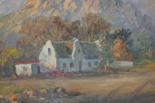 AN EXQUISITELY PAINTED ORIGINAL K.J FOURE OIL ON BOARD LANDSCAPE PAINTING OF A ''DUTCH COTTAGE''