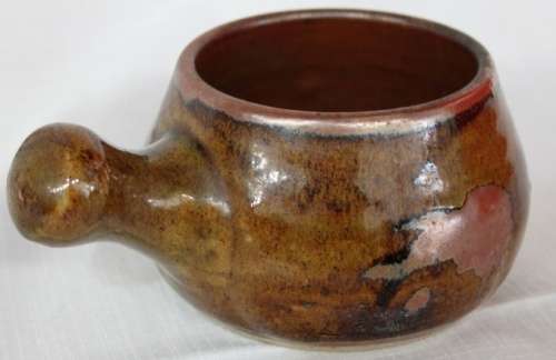 AN AWESOME VINTAGE BROWN STONEWARE GRAVY BOWL & NUTS JAR SET IN WONDERFUL CONDITION!!!