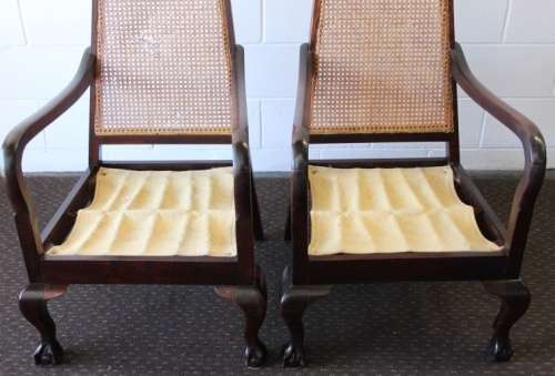 TWO AMAZING VINTAGE SOLID IMBUIA "WICKER BACK" BALL & CLAW OCCASIONAL CHAIRS  bid/chair