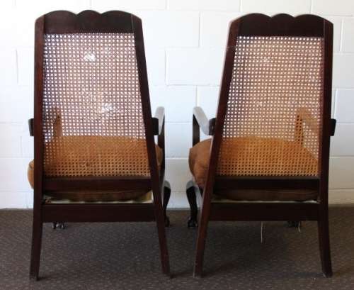 TWO AMAZING VINTAGE SOLID IMBUIA "WICKER BACK" BALL & CLAW OCCASIONAL CHAIRS  bid/chair