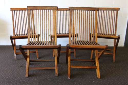 Five amazing modern wooden outdoor folding chairs in superb condition - bid/chair
