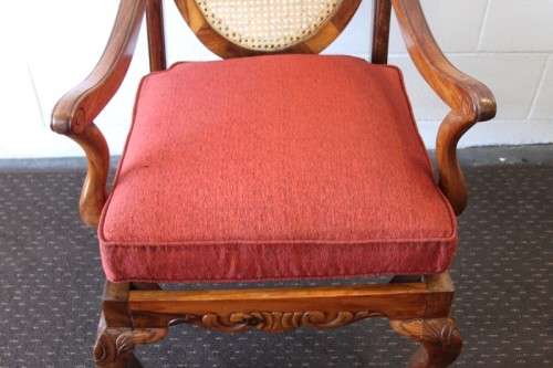 Two beautiful solid Stink Wood Ball & Claw occasional arm chairs with wicker backrests!!! bid/chair