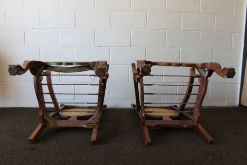 Two beautiful solid Stink Wood Ball & Claw occasional arm chairs with wicker backrests!!! bid/chair