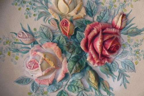 A beautiful signed hand-painted vintage 3D chalk-ware plaque of ''ROSES'' by W.H. Bossons RS17