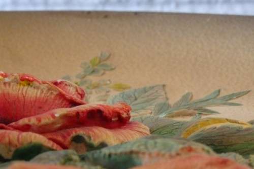 A beautiful signed hand-painted vintage 3D chalk-ware plaque of ''ROSES'' by W.H. Bossons RS17