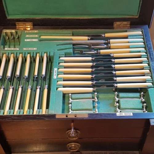 A spectacular antique Hallmarked sterling silver Walker & Hall boxed 12 place setting cutlery set