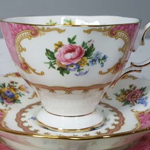 A spectacular Royal Albert Fine Bone China "Lady Carlyle" collection trio in pristine condition