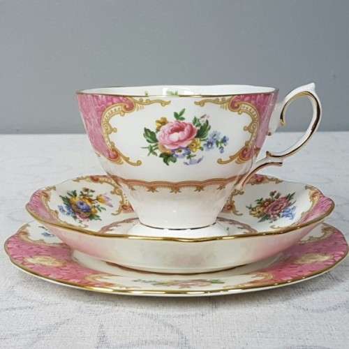 A spectacular Royal Albert Fine Bone China "Lady Carlyle" collection trio in pristine condition