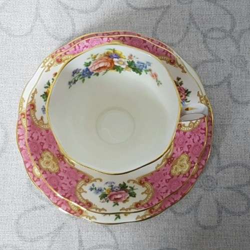 A spectacular Royal Albert Fine Bone China "Lady Carlyle" collection trio in pristine condition