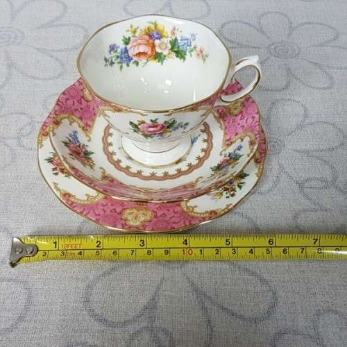 A spectacular Royal Albert Fine Bone China "Lady Carlyle" collection trio in pristine condition