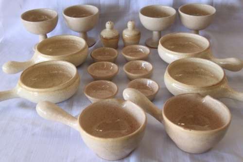 A beautiful job-lot of assorted stoneware crockery including soup bowls, boats, goblets and more