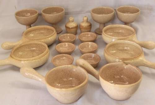 A beautiful job-lot of assorted stoneware crockery including soup bowls, boats, goblets and more
