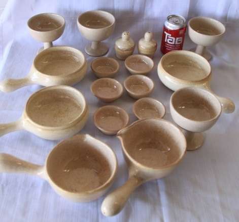 A beautiful job-lot of assorted stoneware crockery including soup bowls, boats, goblets and more