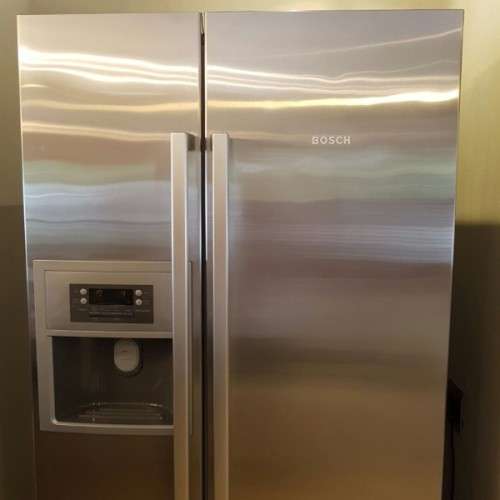 An awesome Bosch #Kan58A70 stainless steel side-by-side fridge/ freezer with water & ice dispenser
