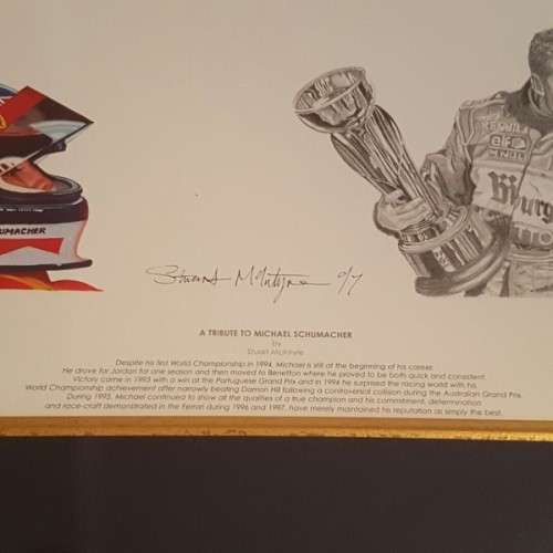 Stunning collectable framed "Tribute to Michael Schumacher" print by Stuart McIntyre RS17