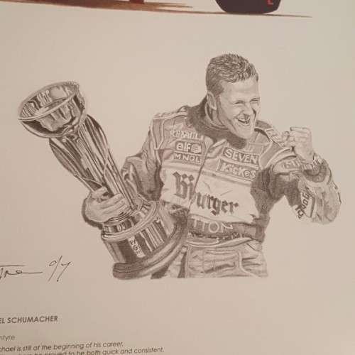 Stunning collectable framed "Tribute to Michael Schumacher" print by Stuart McIntyre RS17