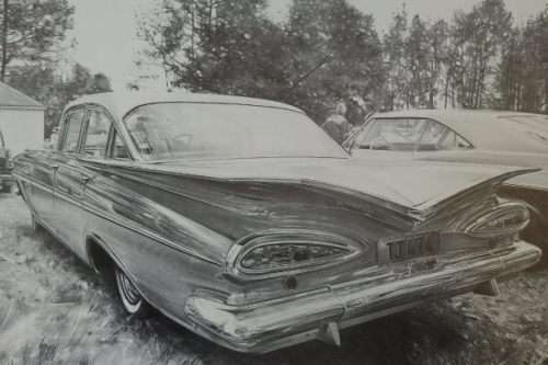 A sensational black & white print of a 1959 Chev Belair by Dean Scott Simon - RS17