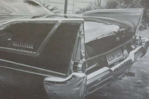 A signed limited edition print (no. 224/ 250) of a 1958 Plymouth Belve by Dean Scott Simon RS17