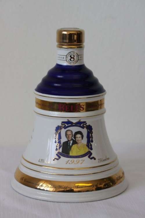 An exceptionally rare "Bells 8 year" Queen Elizabeth's 50th Anniversary commemorative decanter