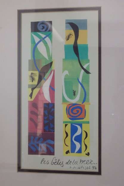 A stunning framed abstract print titled ''Les Betes dela mer'' (Beasts of the sea) by Henri Matisse