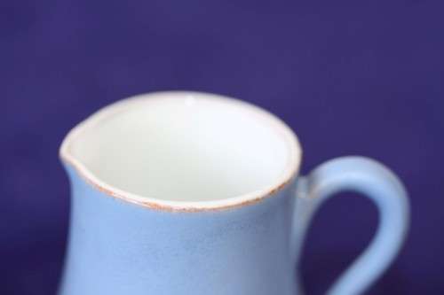 A gorgeous "Tea-For-Two" terracotta stoneware milk jug/ creamer and sugar bowl set in a soft blue