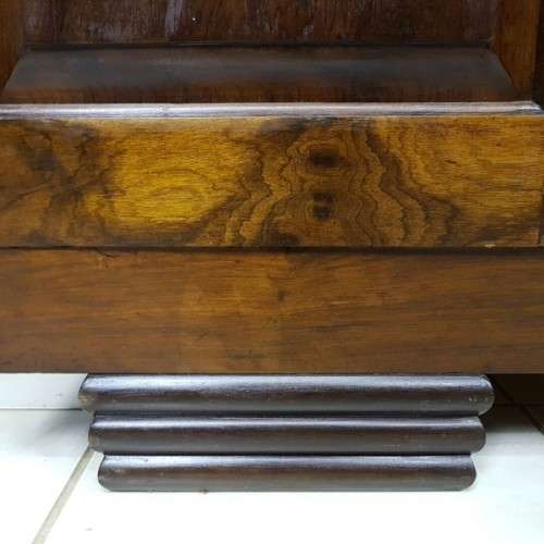 A spectacular Art Deco three-door solid Imbuia wardrobe with 8x drawers and loads of hanging space