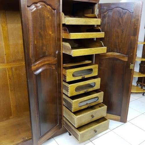 A spectacular Art Deco three-door solid Imbuia wardrobe with 8x drawers and loads of hanging space