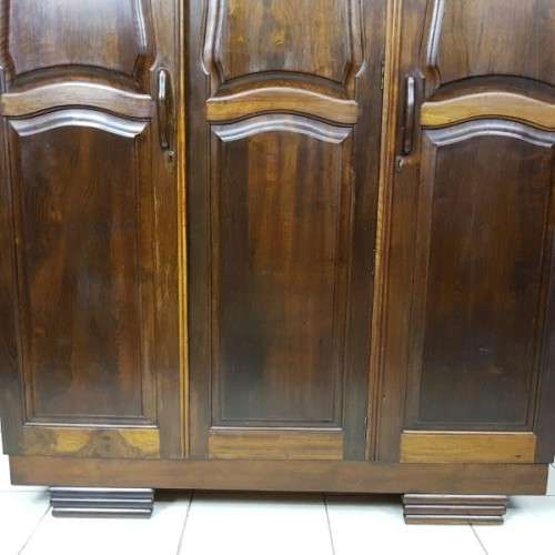 A spectacular Art Deco three-door solid Imbuia wardrobe with 8x drawers and loads of hanging space