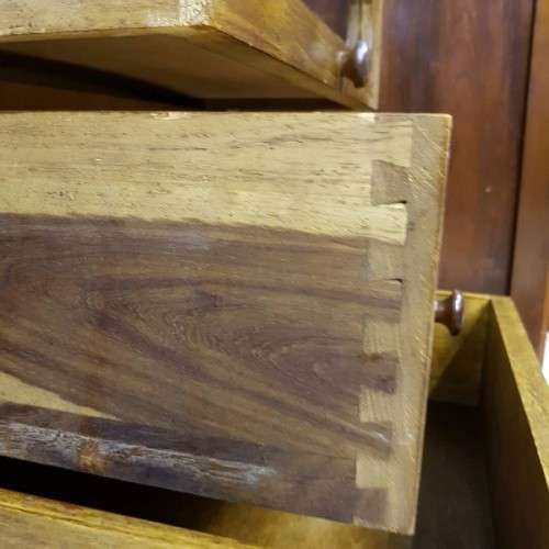 A spectacular Art Deco three-door solid Imbuia wardrobe with 8x drawers and loads of hanging space