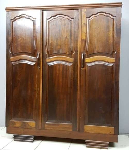 A spectacular Art Deco three-door solid Imbuia wardrobe with 8x drawers and loads of hanging space