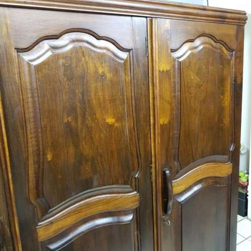 A spectacular Art Deco three-door solid Imbuia wardrobe with 8x drawers and loads of hanging space