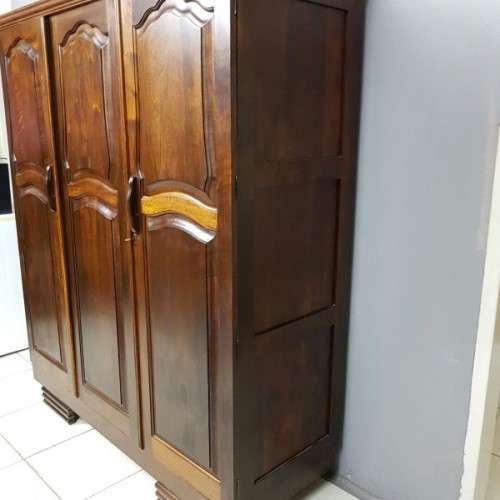 A spectacular Art Deco three-door solid Imbuia wardrobe with 8x drawers and loads of hanging space
