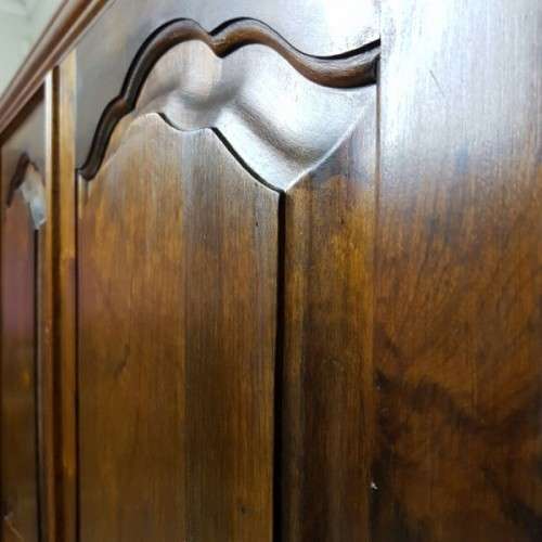 A spectacular Art Deco three-door solid Imbuia wardrobe with 8x drawers and loads of hanging space