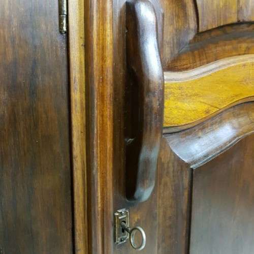 A spectacular Art Deco three-door solid Imbuia wardrobe with 8x drawers and loads of hanging space