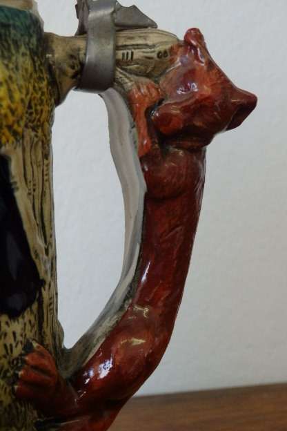 Fabulous vintage German made stoneware lidded Stein w/ traditional hand glazed detailing