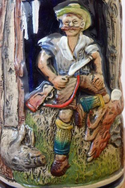 Fabulous vintage German made stoneware lidded Stein w/ traditional hand glazed detailing