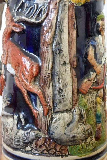 Fabulous vintage German made stoneware lidded Stein w/ traditional hand glazed detailing