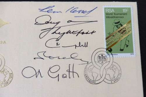 An RSA (1976) 'Congratulations South Africa' first day cover w/ stamps - Signed by winning team!