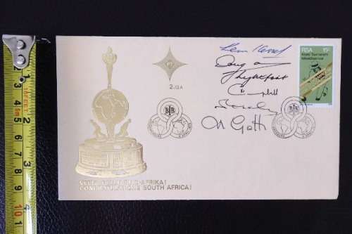 An RSA (1976) 'Congratulations South Africa' first day cover w/ stamps - Signed by winning team!