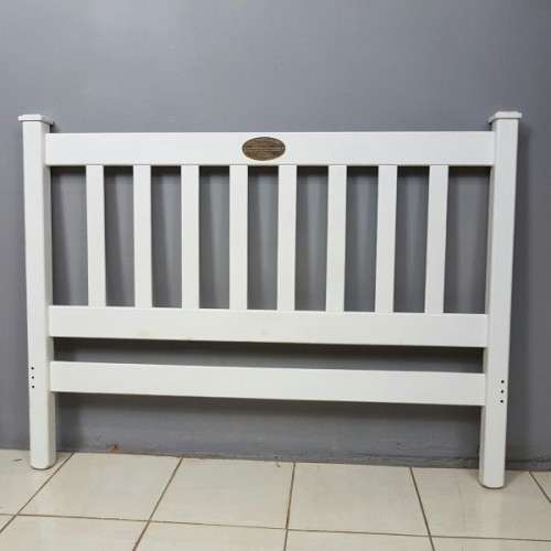 A stunning & unusual white Queen size headboard with an antique "Great Western Railway" brass plaque