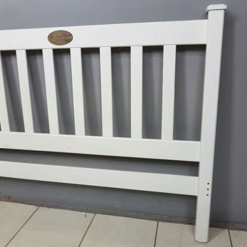 A stunning & unusual white Queen size headboard with an antique "Great Western Railway" brass plaque