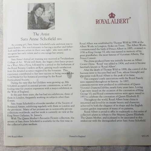 An extremely rare "Royal Albert" "Elizabeth of Glamis" limited edition plate with certificate