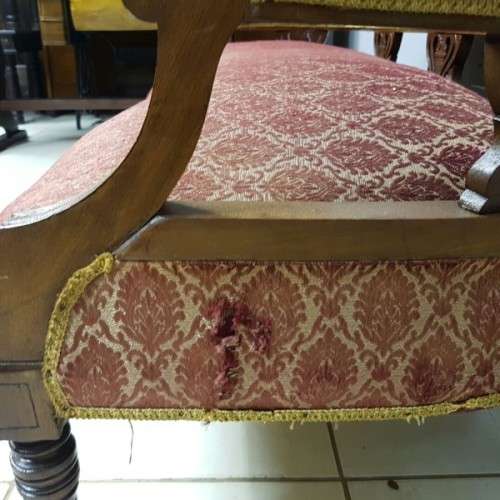 Magnificent antique Victorian carved Mahogany Sofa on its original castors with period fabric RS17