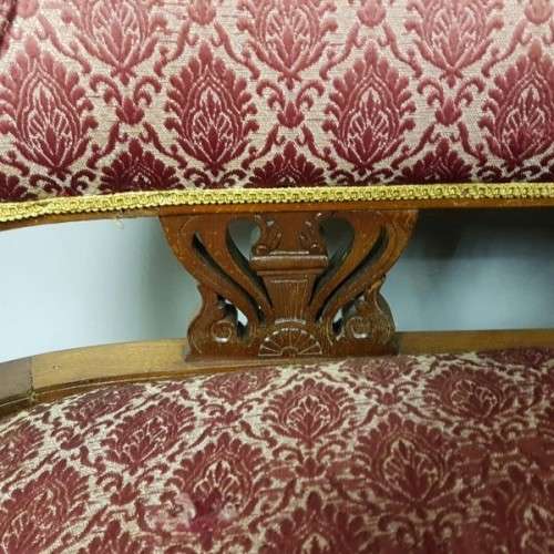 Magnificent antique Victorian carved Mahogany Sofa on its original castors with period fabric RS17