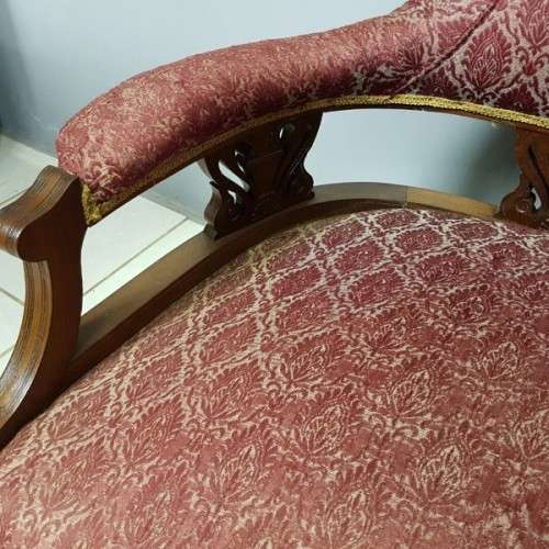 Magnificent antique Victorian carved Mahogany Sofa on its original castors with period fabric RS17
