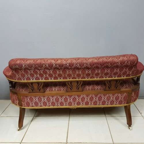Magnificent antique Victorian carved Mahogany Sofa on its original castors with period fabric RS17