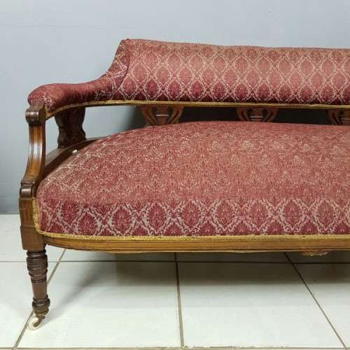Magnificent antique Victorian carved Mahogany Sofa on its original castors with period fabric RS17