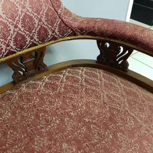 Magnificent antique Victorian carved Mahogany Sofa on its original castors with period fabric RS17